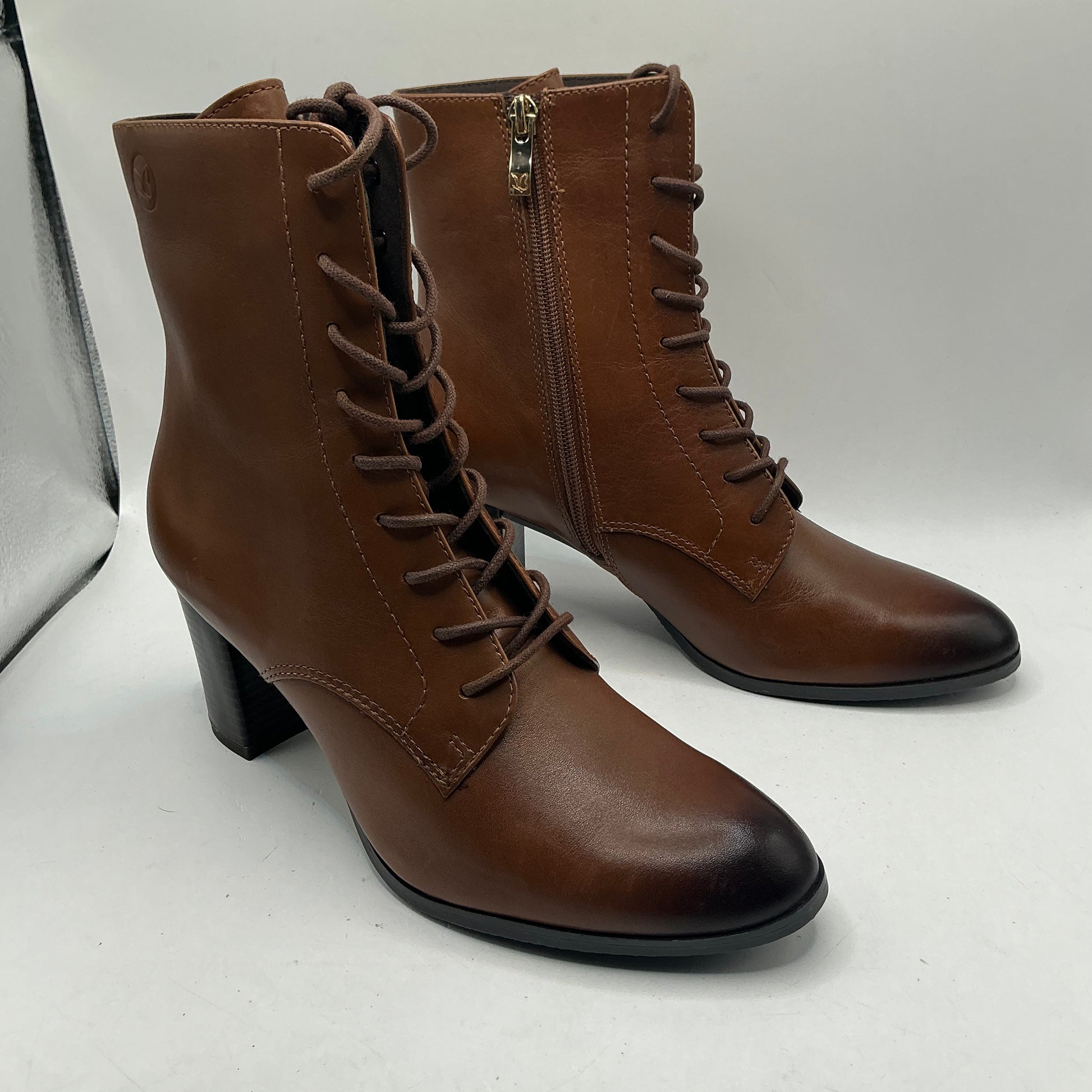 Caprice Cognac leather ankle boots