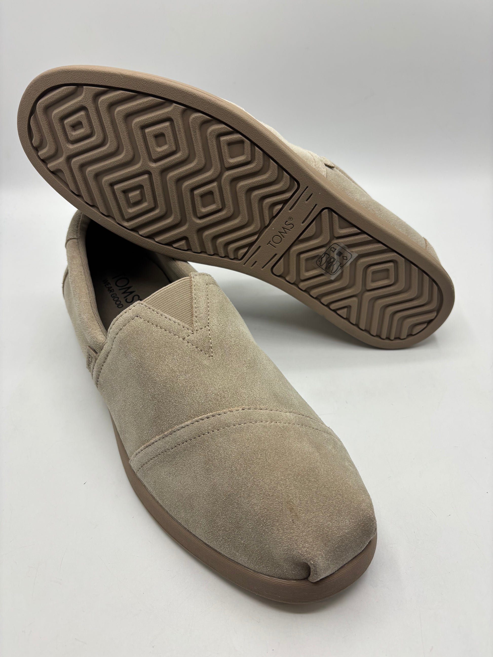 Toms men’s taupe distressed leather suede slip on shoes, sizes 11