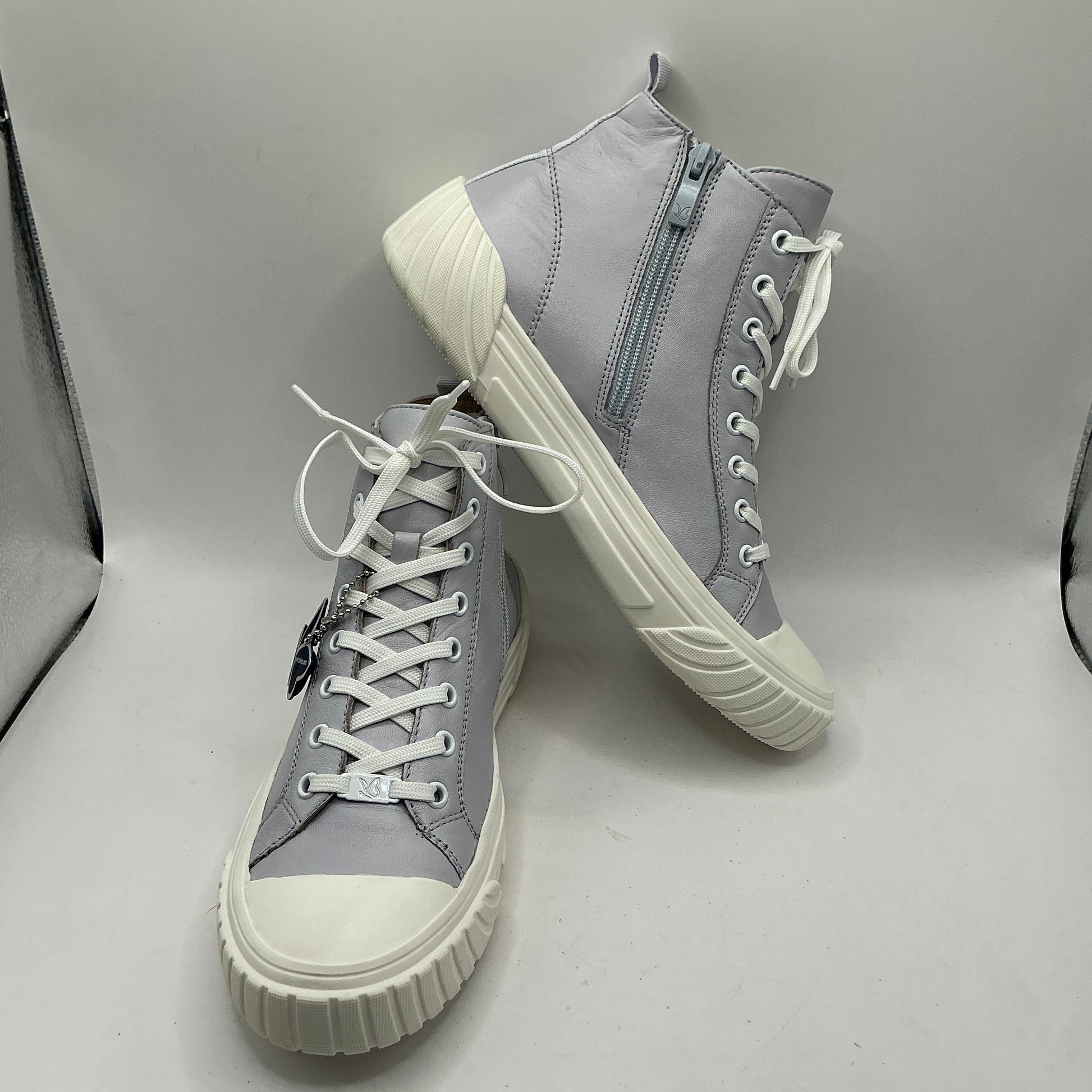 Caprice Light blue pearl leather ankle boot trainers