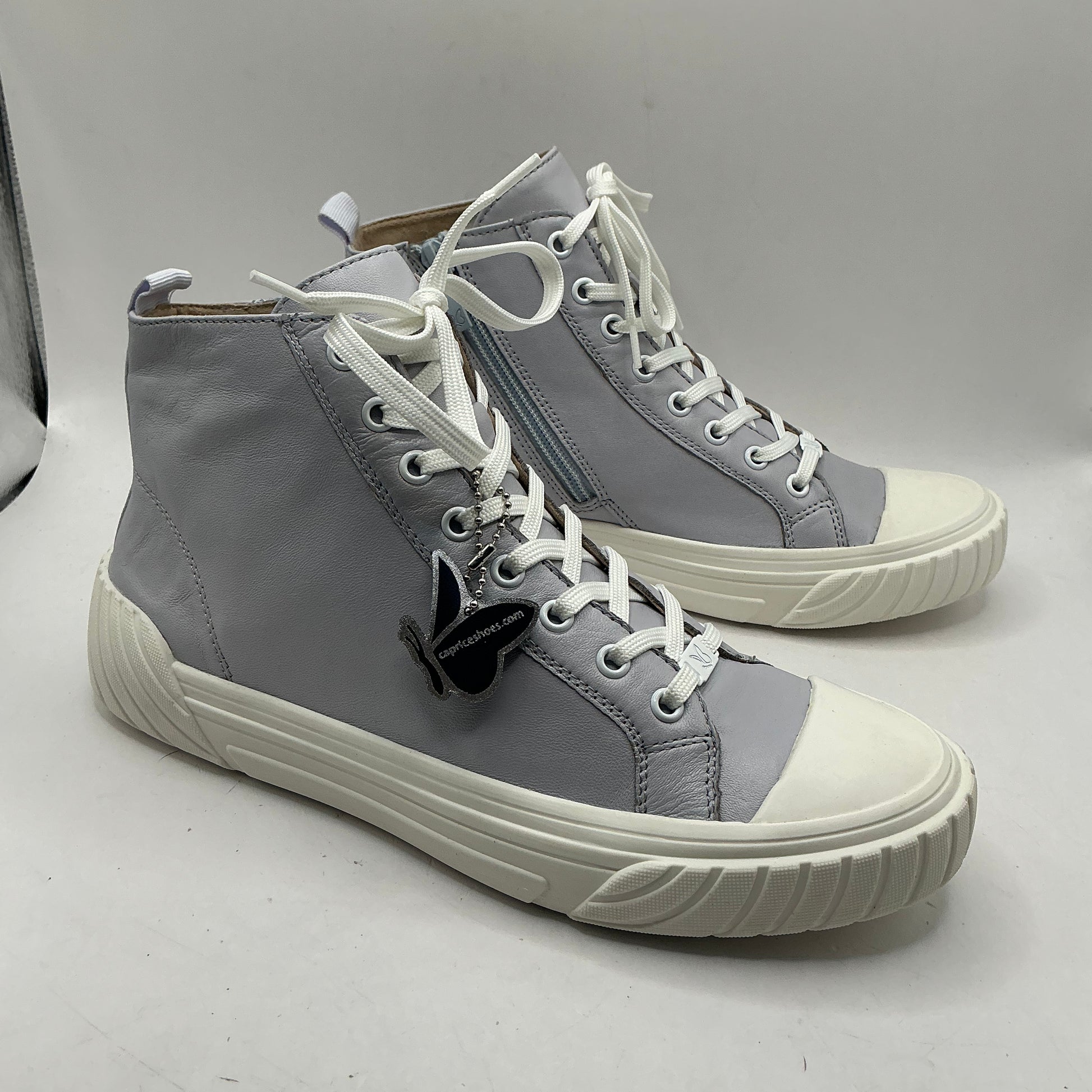 Caprice Light blue pearl leather ankle boot trainers