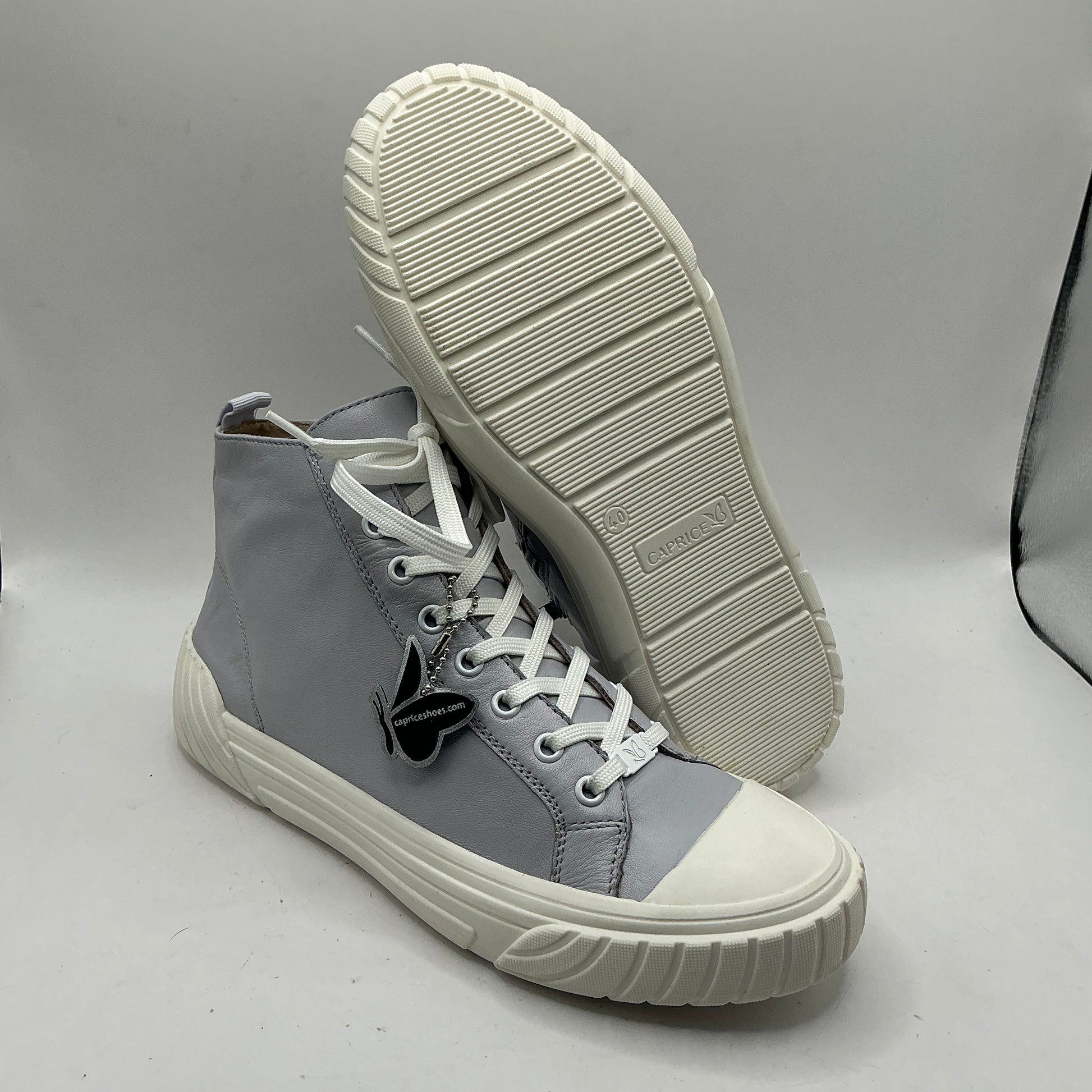 Caprice Light blue pearl leather ankle boot trainers