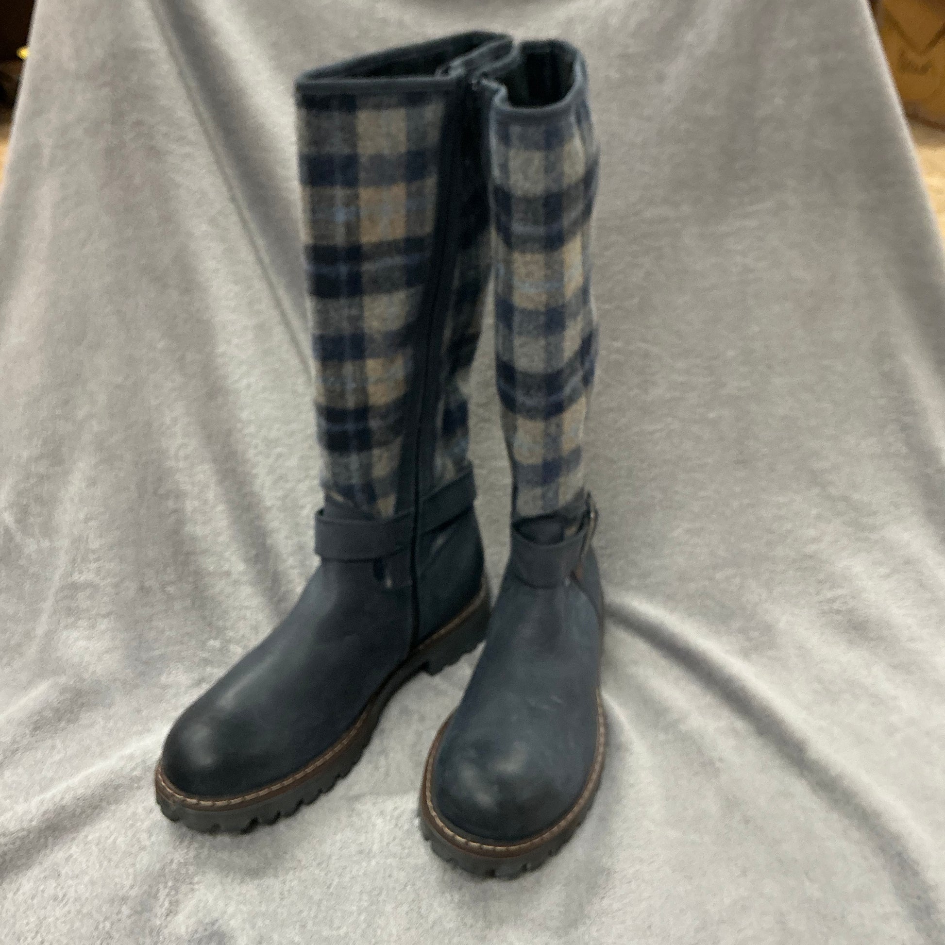 Josef Seibel navy leather and fabric knee boots