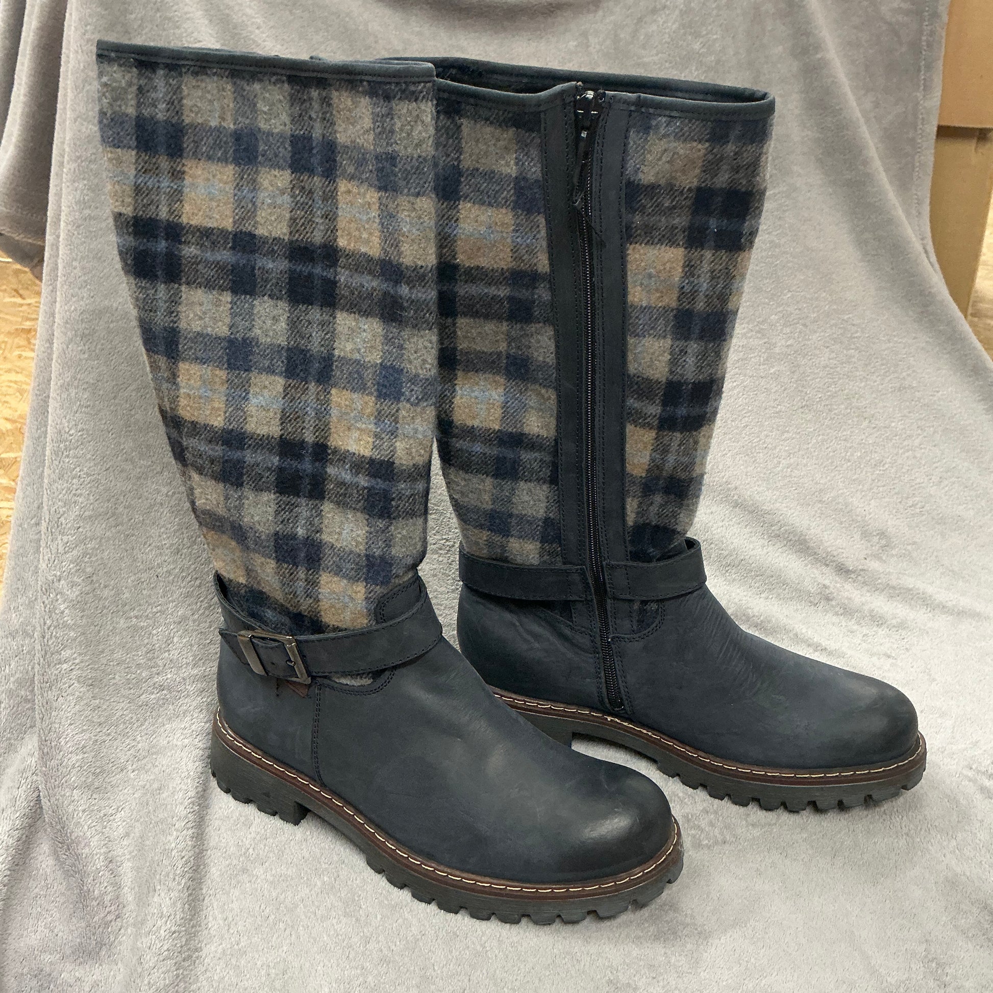 Josef Seibel navy leather and fabric knee boots