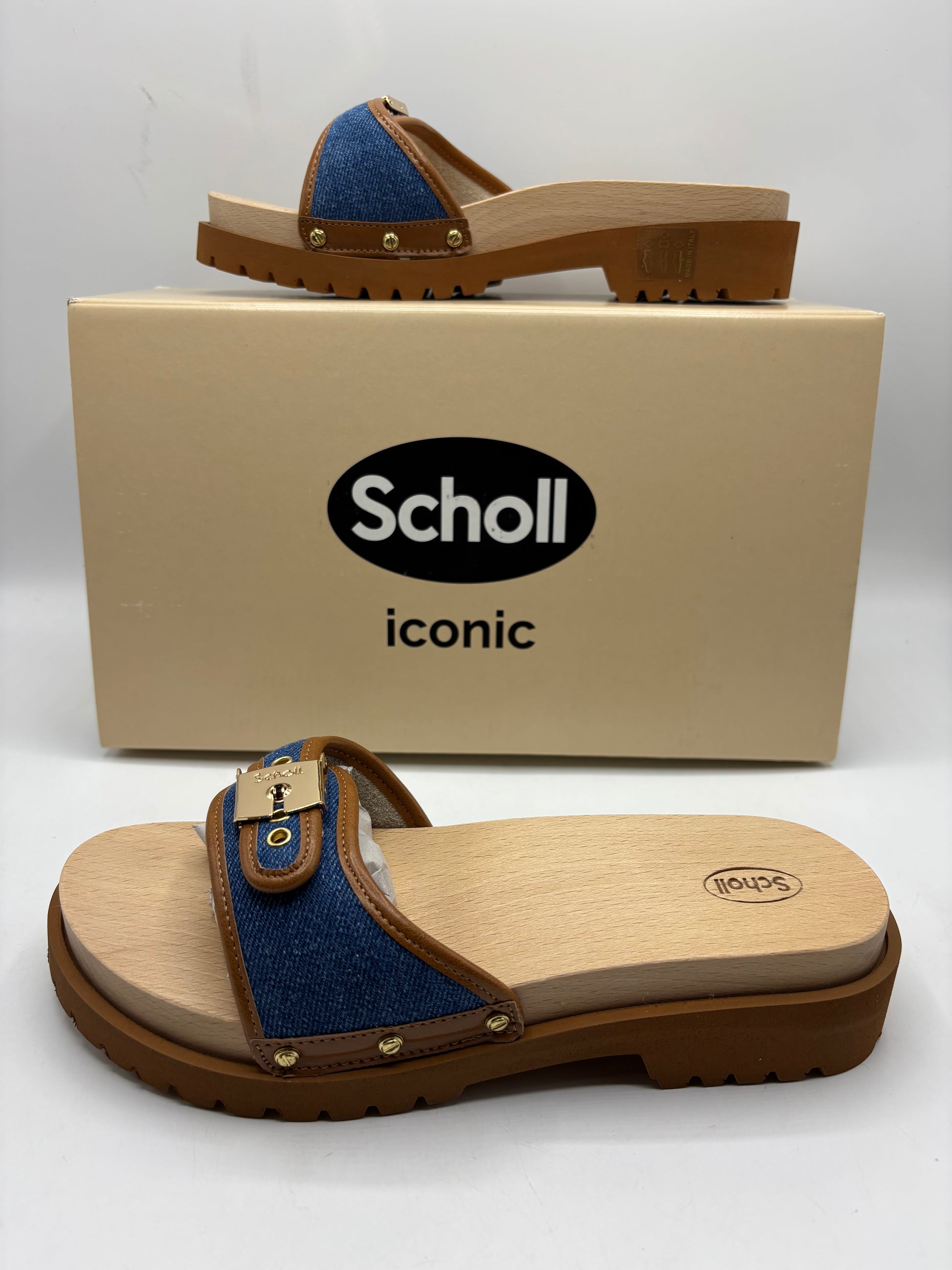Scholl pescura carroarmato denim clogs (size 3)