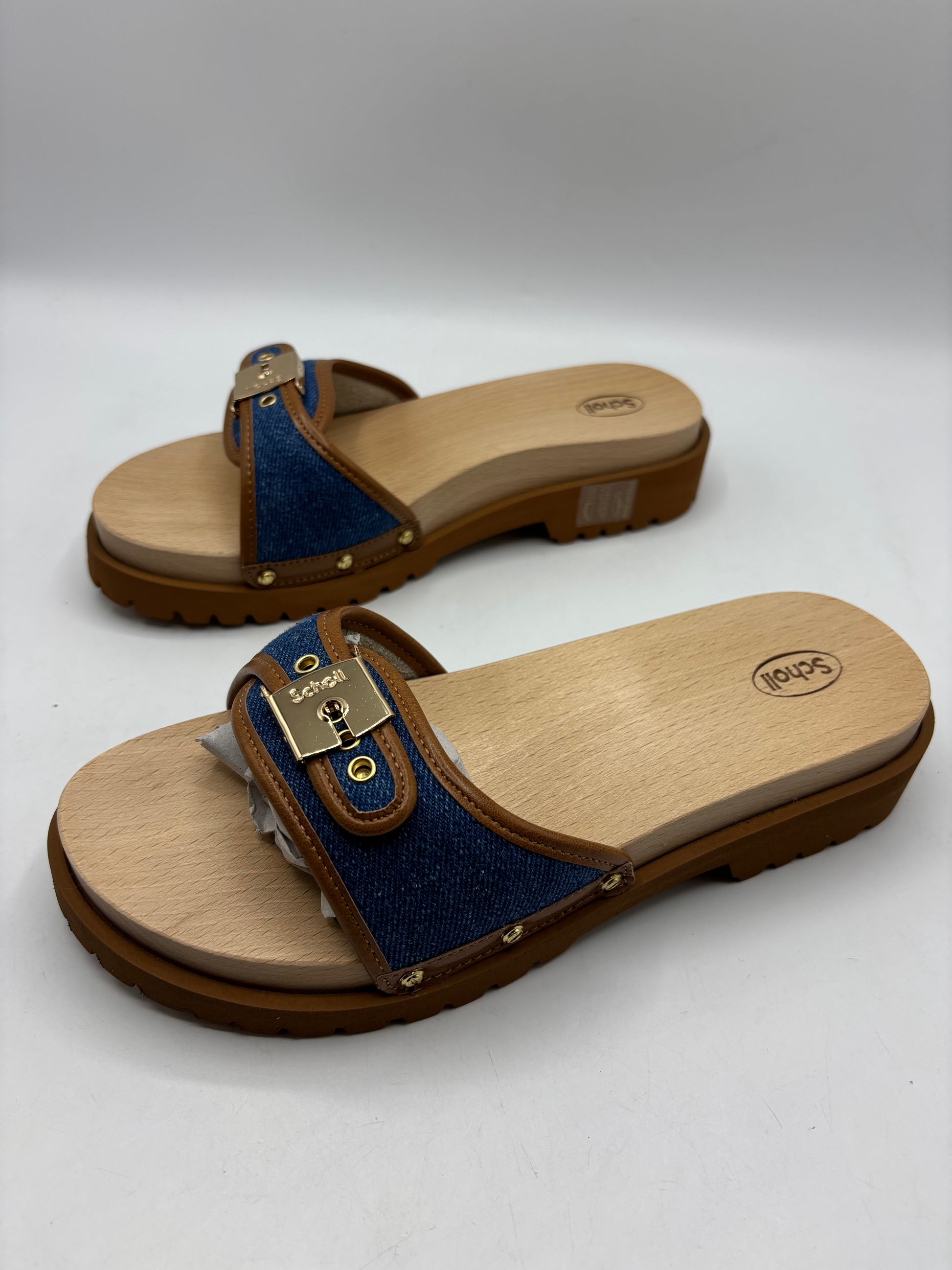 Scholl pescura carroarmato denim clogs (size 3)