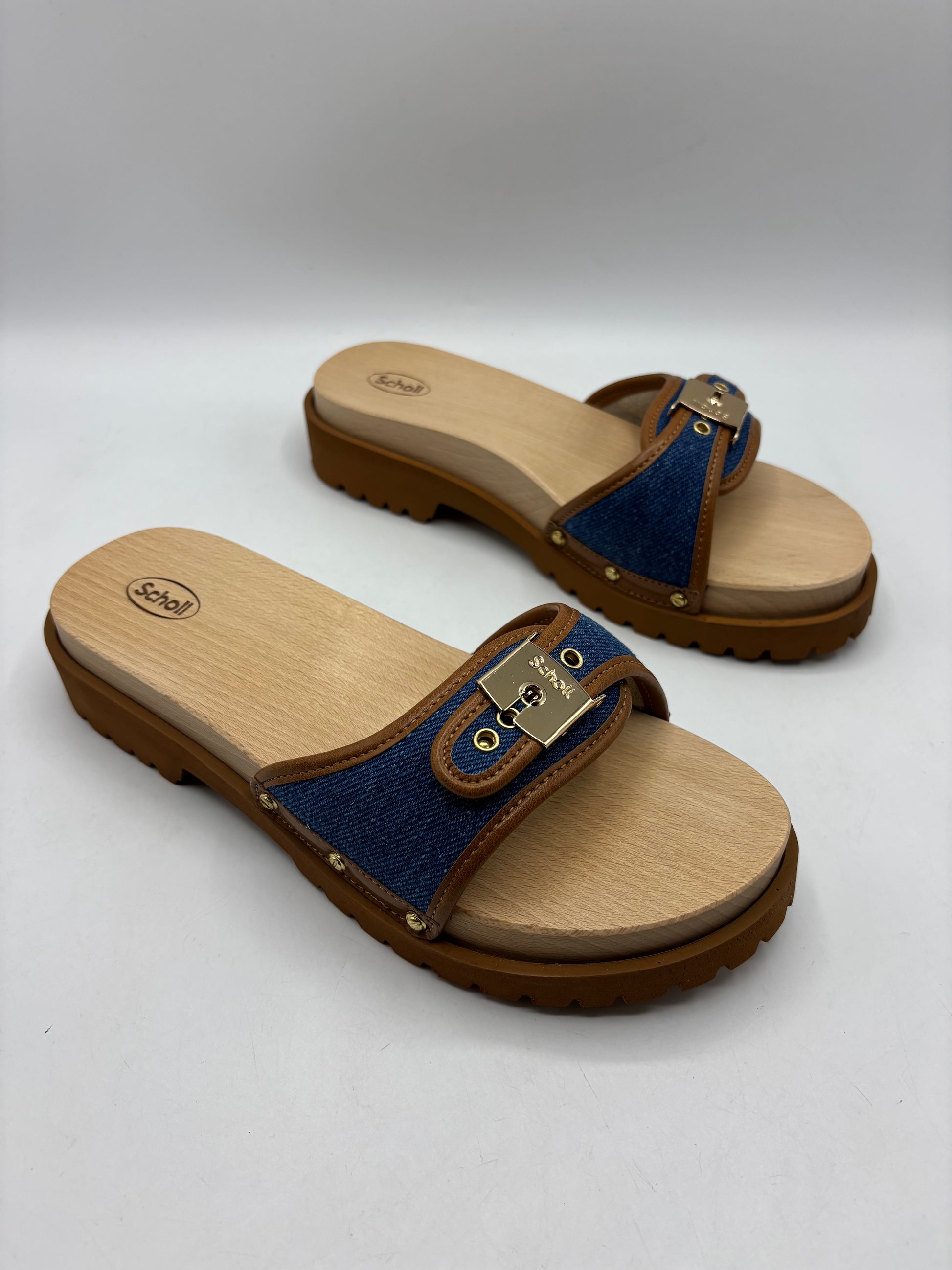 Scholl pescura carroarmato denim clogs (size 3)