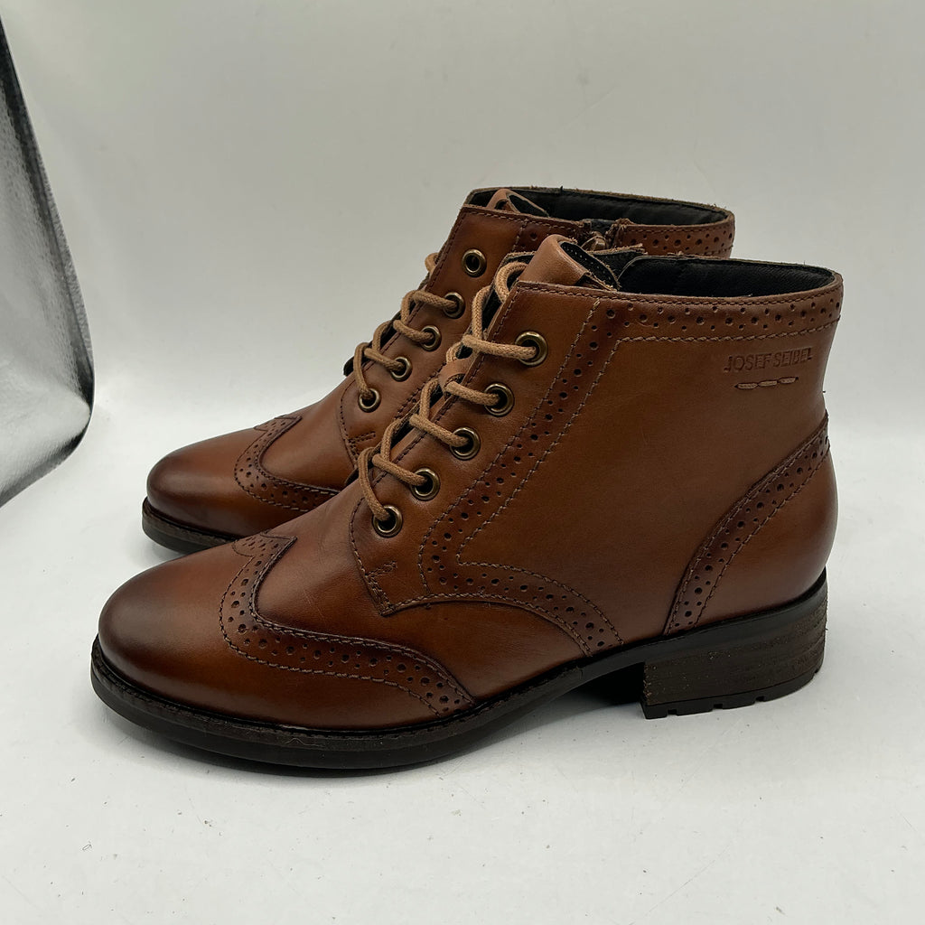 Josef Seibel brown leather brogue style ankle boots