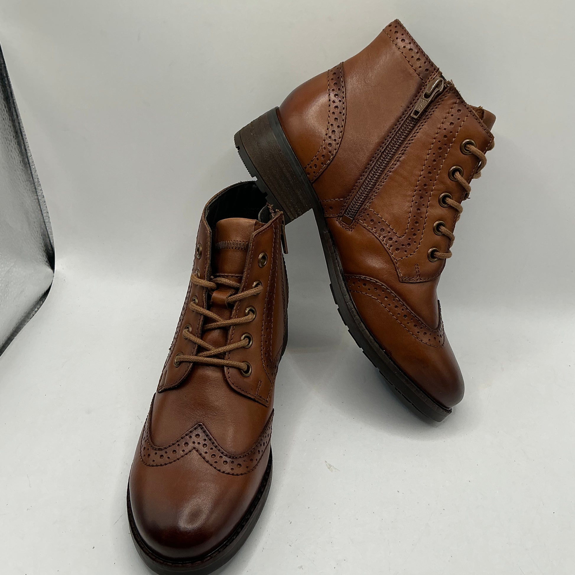 Josef Seibel brown leather brogue style ankle boots