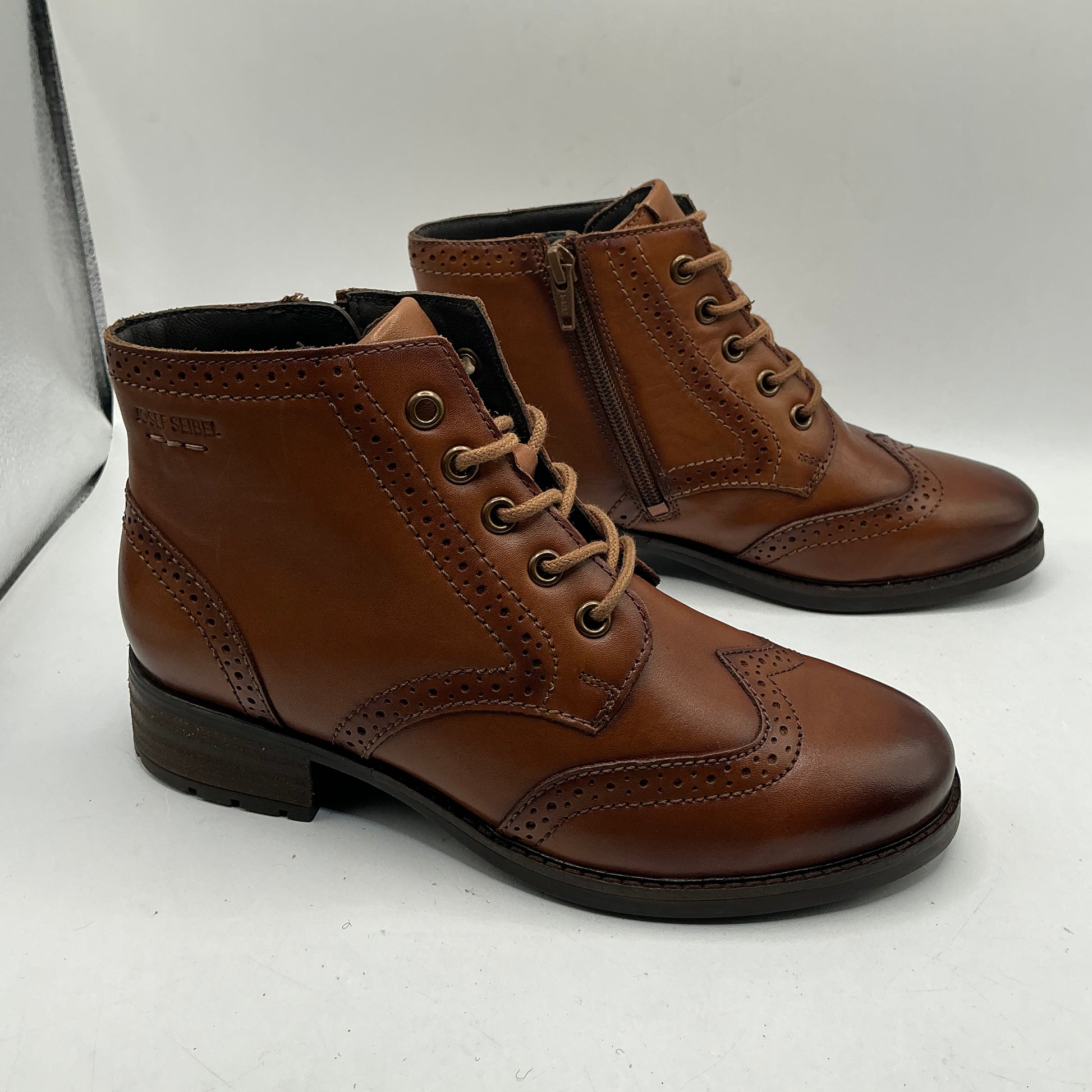 Josef Seibel brown leather brogue style ankle boots