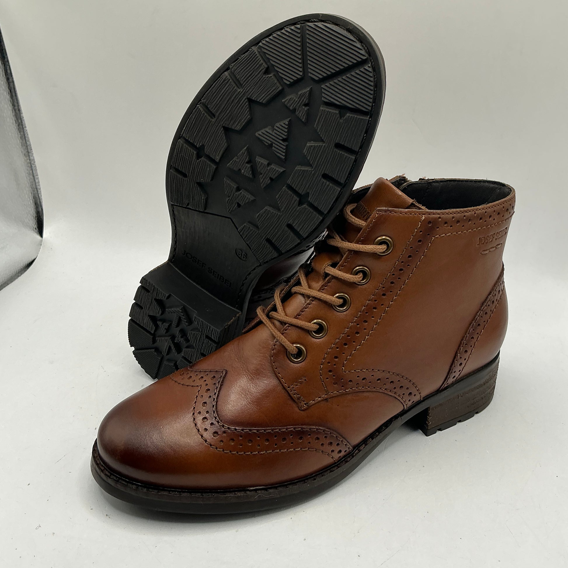 Josef Seibel brown leather brogue style ankle boots