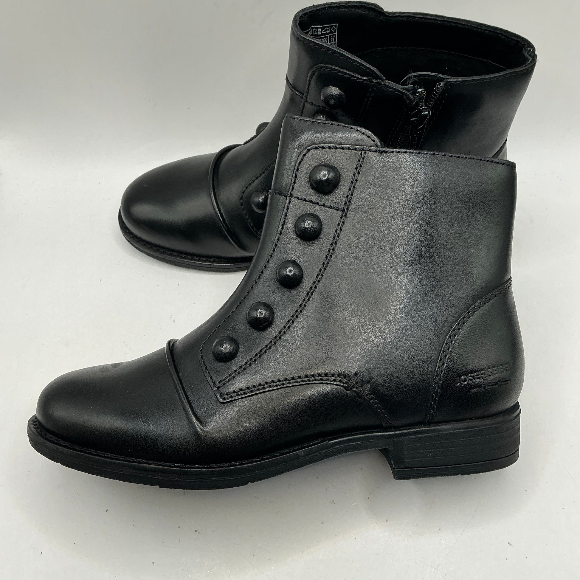 Josef Seibel black mock button front leather ankle boots
