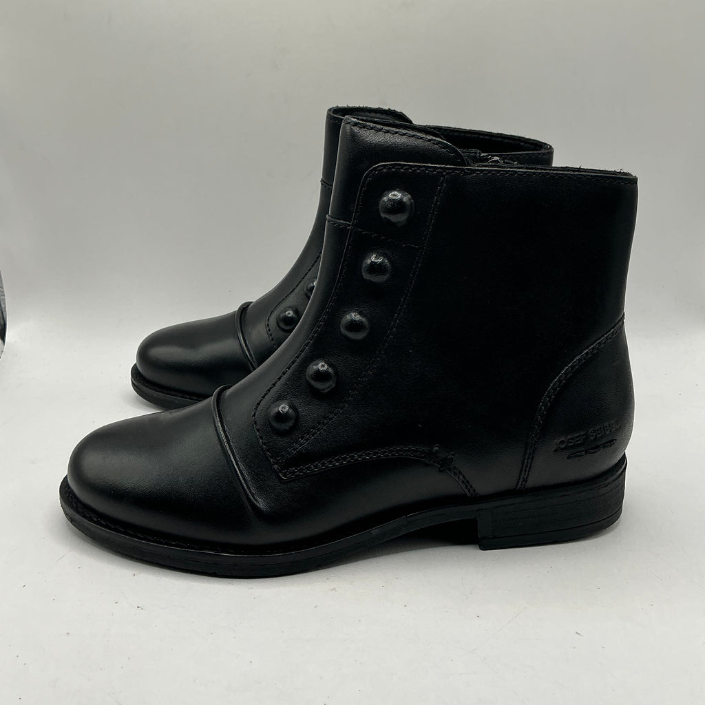 Josef Seibel black mock button front leather ankle boots