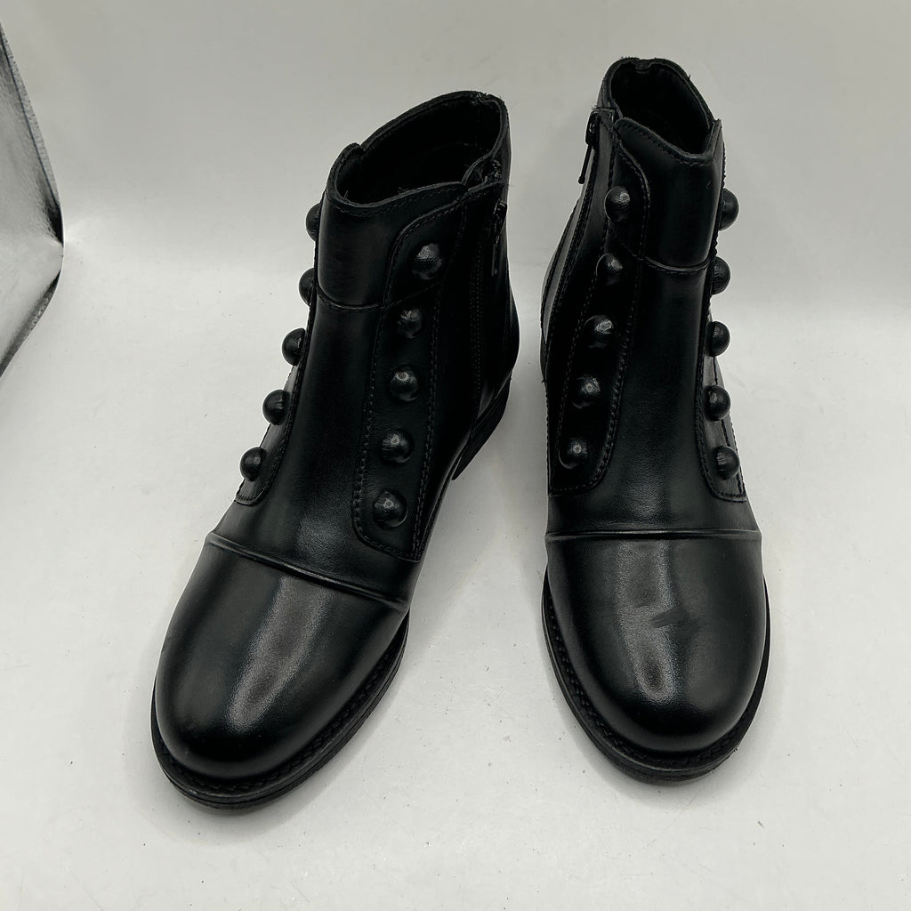 Josef Seibel black mock button front leather ankle boots