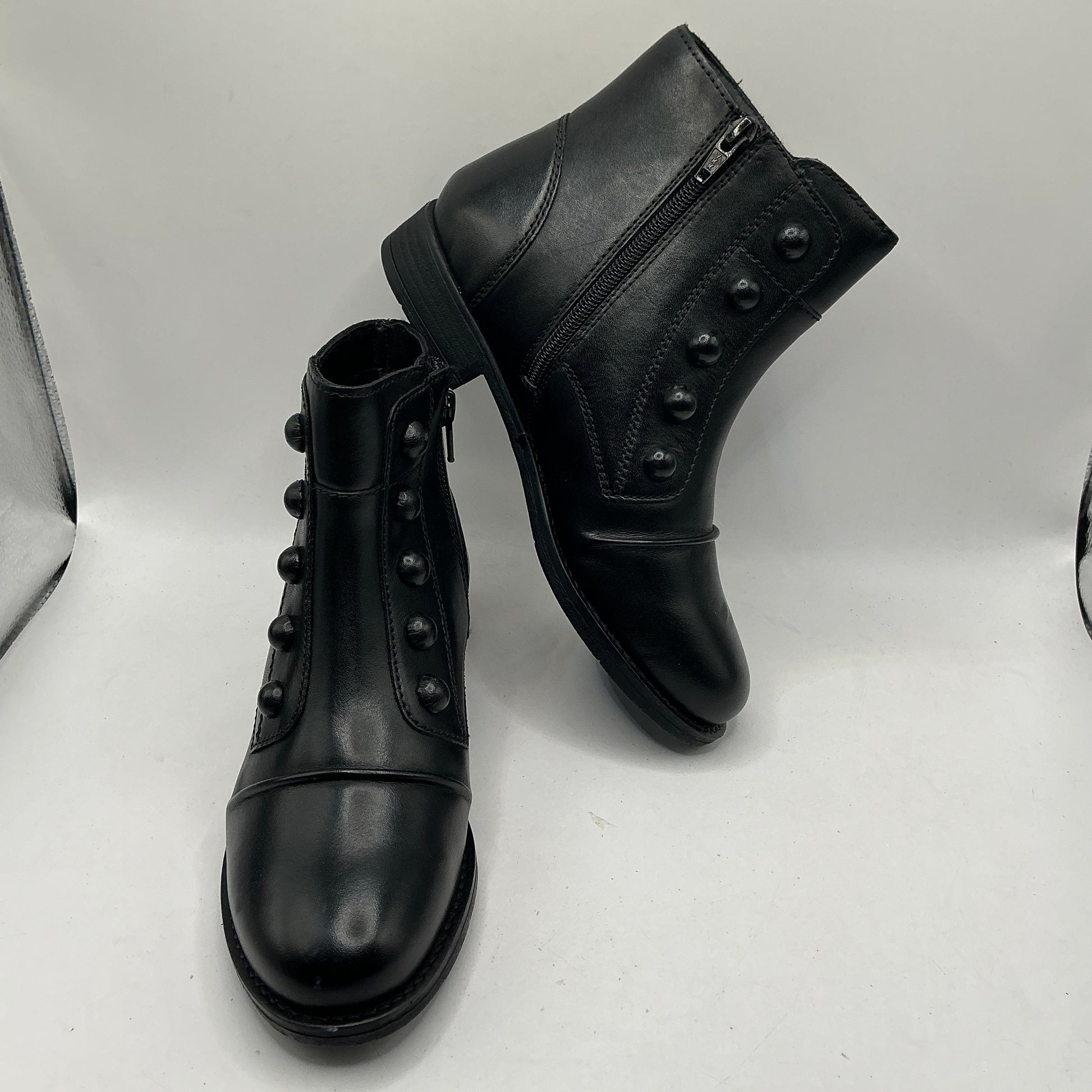 Josef Seibel black mock button front leather ankle boots