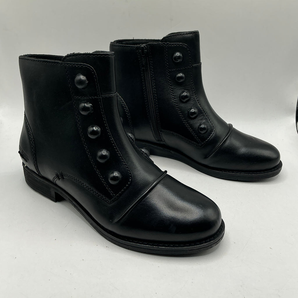 Josef Seibel black mock button front leather ankle boots