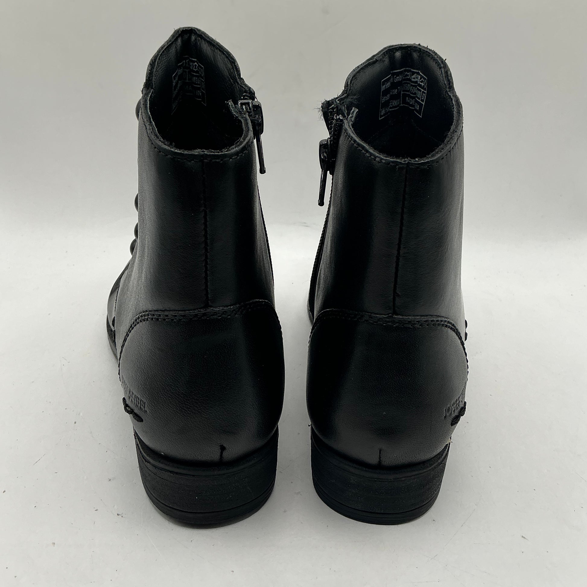 Josef Seibel black mock button front leather ankle boots