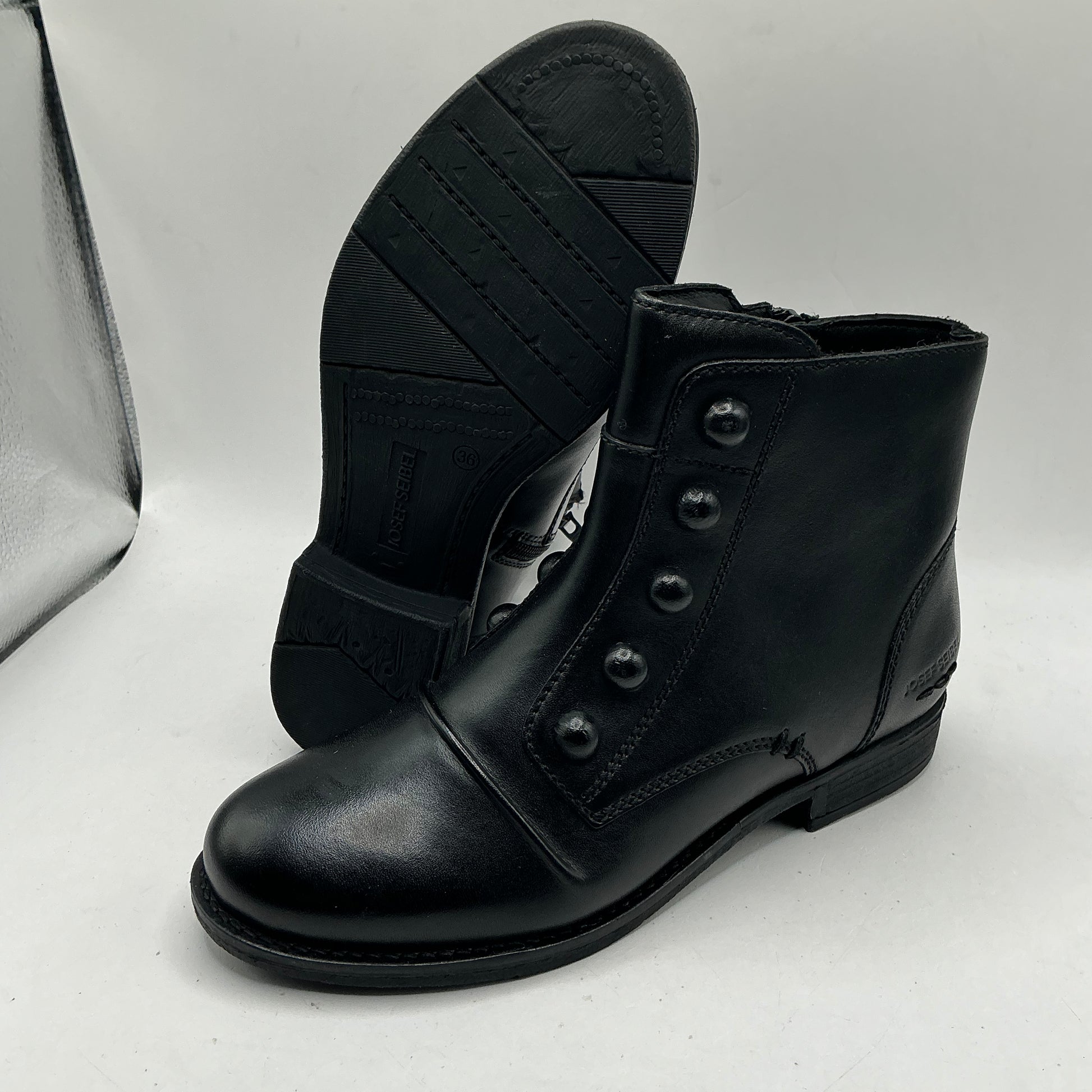 Josef Seibel black mock button front leather ankle boots