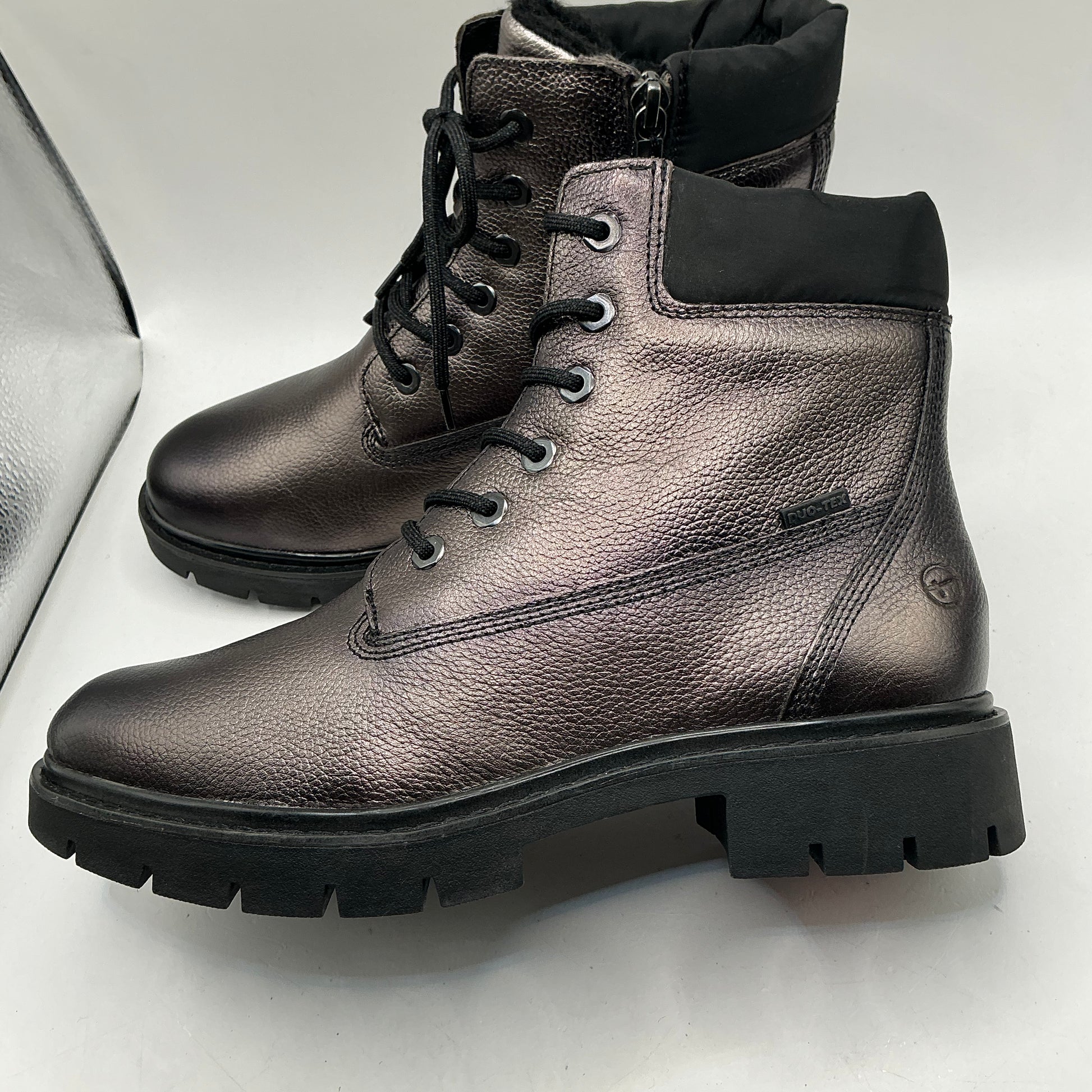 Tamaris comfort pewter leather woolly lined ankle boots