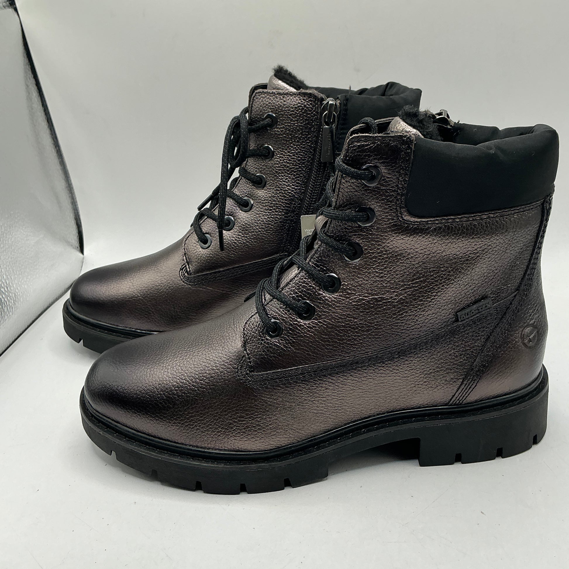 Tamaris comfort pewter leather woolly lined ankle boots