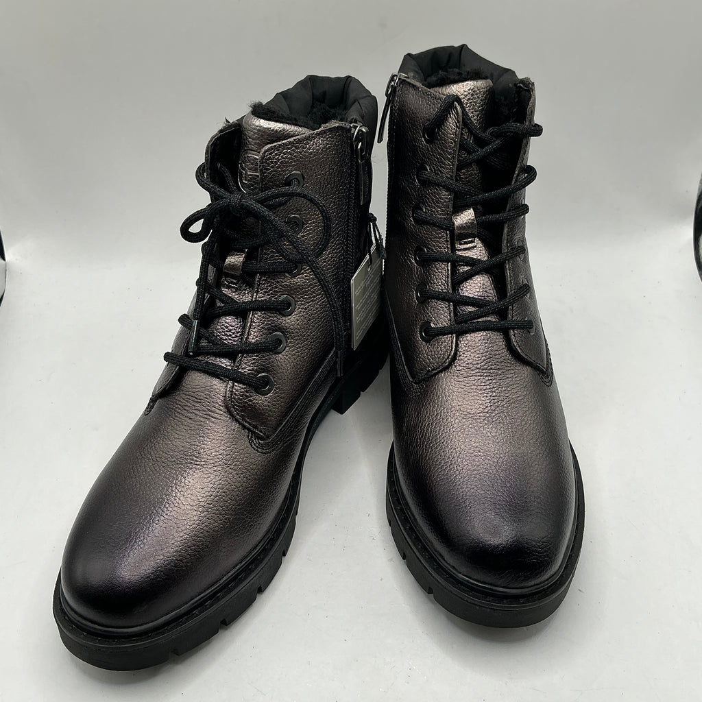 Tamaris comfort pewter leather woolly lined ankle boots