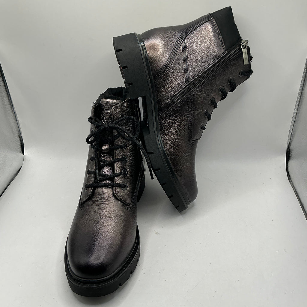 Tamaris comfort pewter leather woolly lined ankle boots