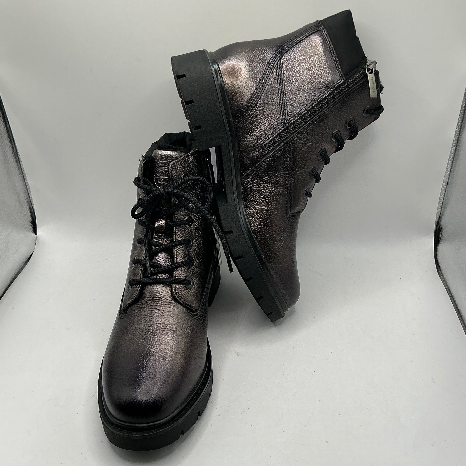 Tamaris comfort pewter leather woolly lined ankle boots