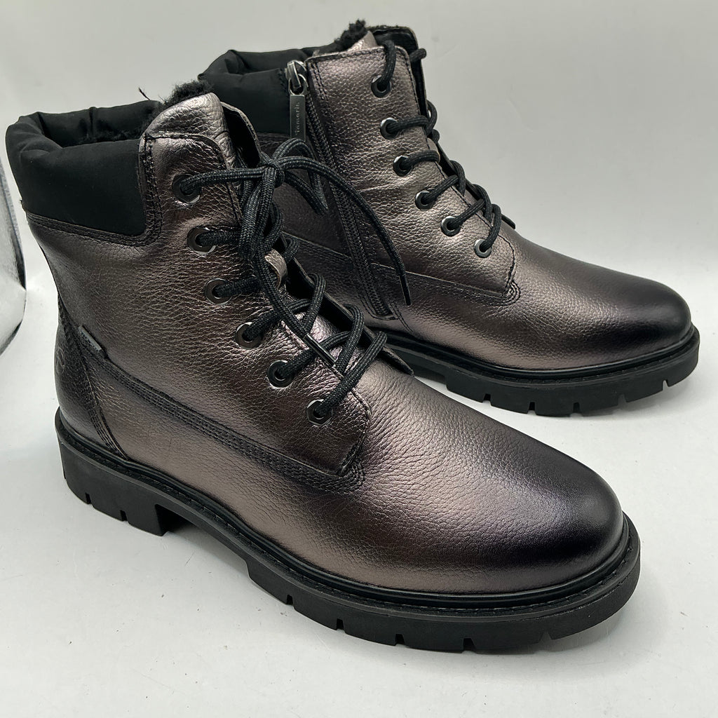 Tamaris comfort pewter leather woolly lined ankle boots