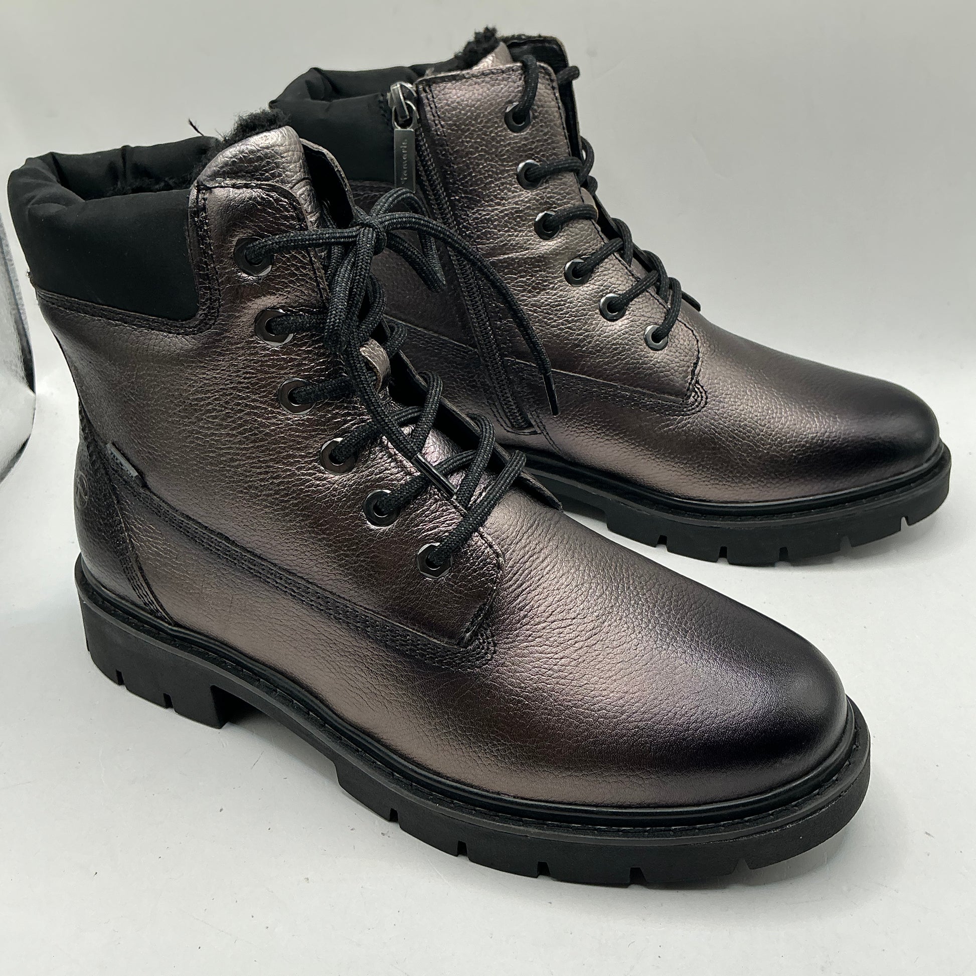 Tamaris comfort pewter leather woolly lined ankle boots