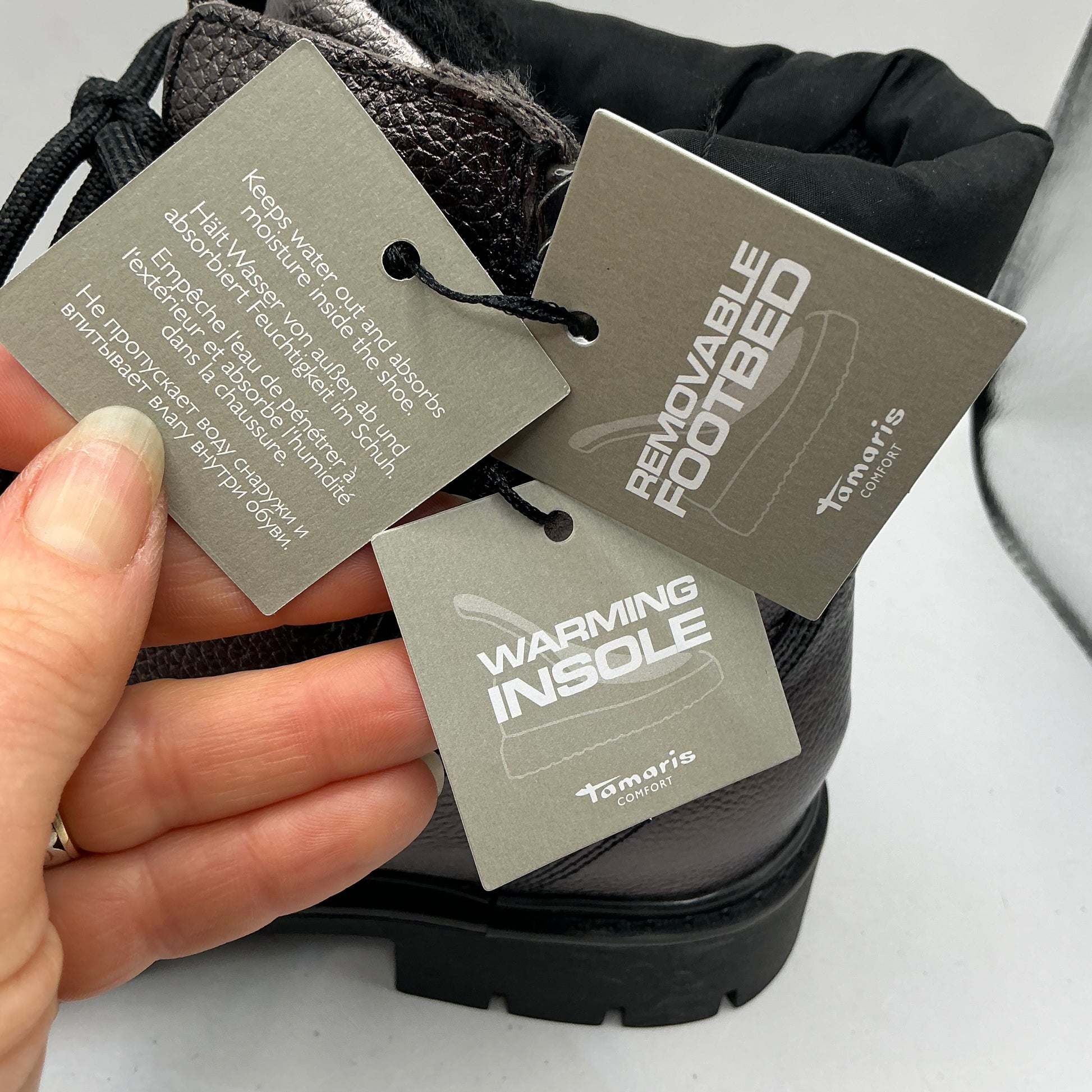 Tamaris comfort pewter leather woolly lined ankle boots