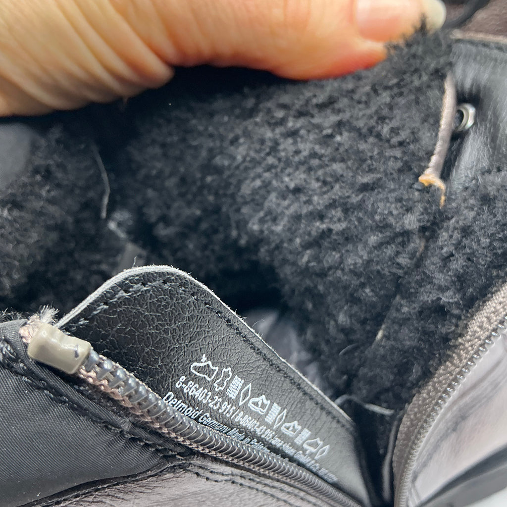 Tamaris comfort pewter leather woolly lined ankle boots