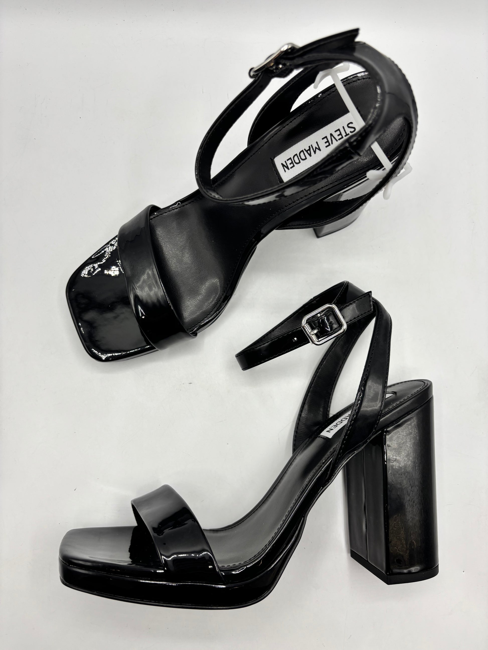STEVE MADDEN black patent, block high heel, square toe heels, size 7