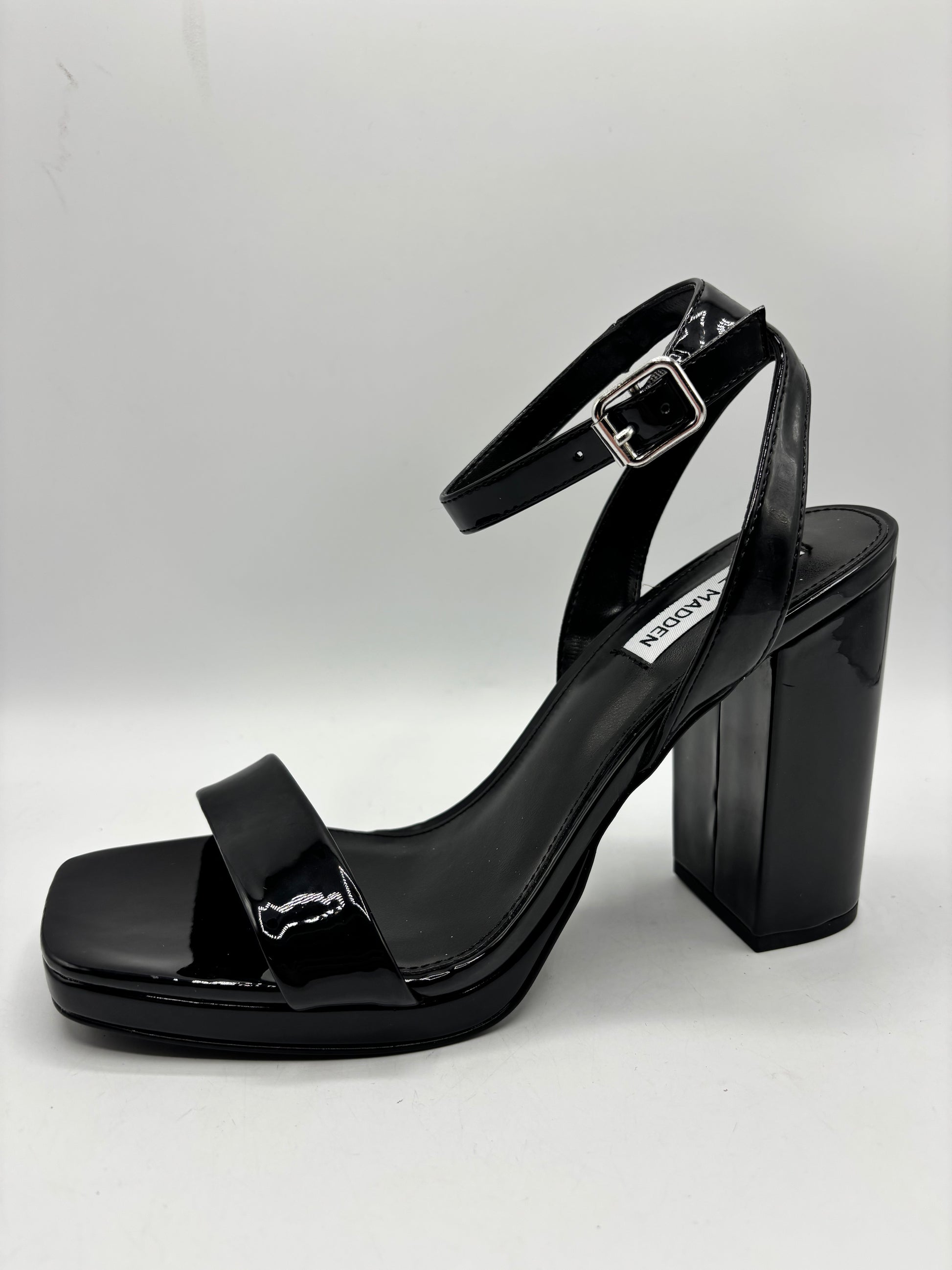STEVE MADDEN black patent, block high heel, square toe heels, size 7