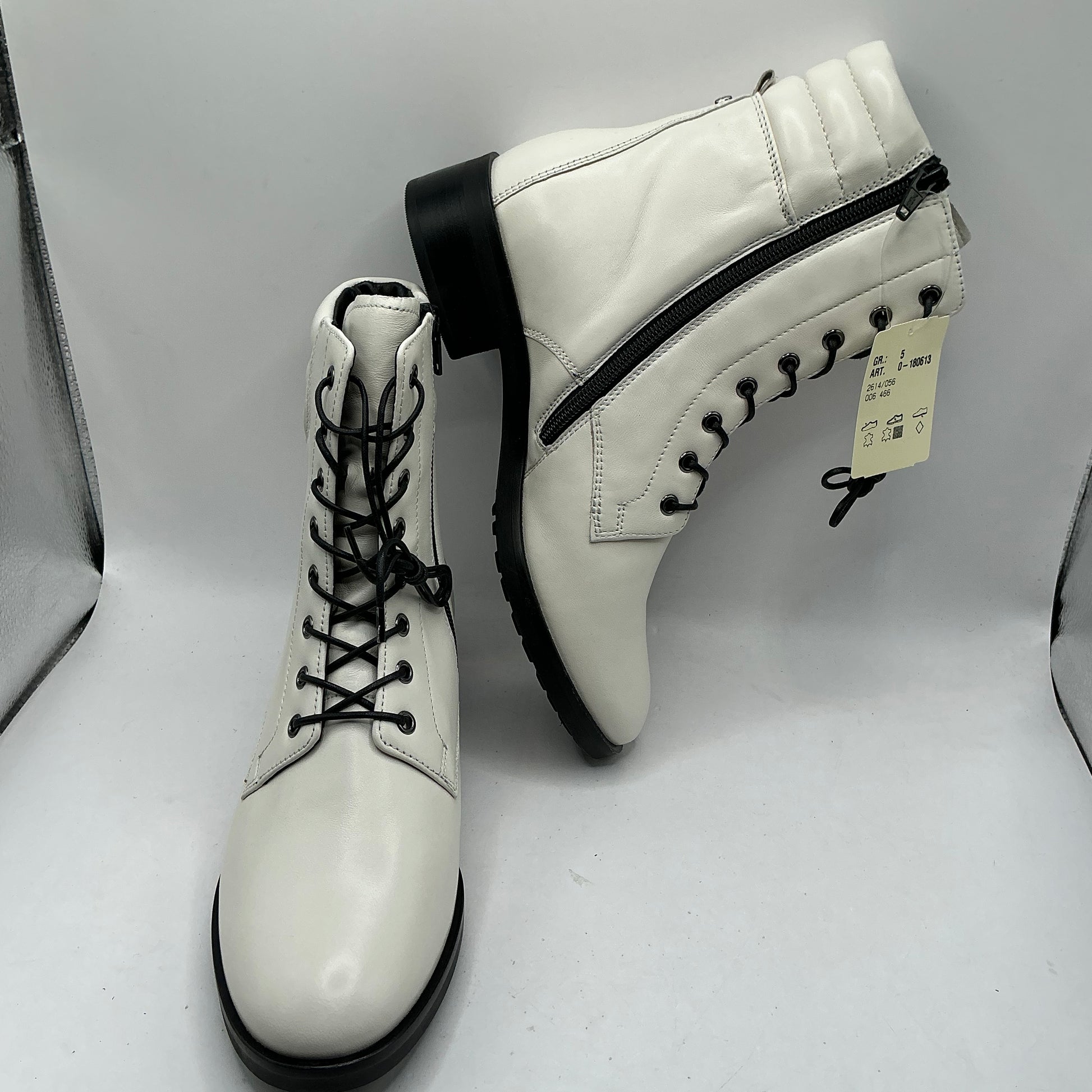 Hogl, cream leather combat boots