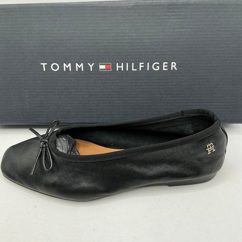 Tommy Hilfiger, black soft leather Ballerina Bow shoes