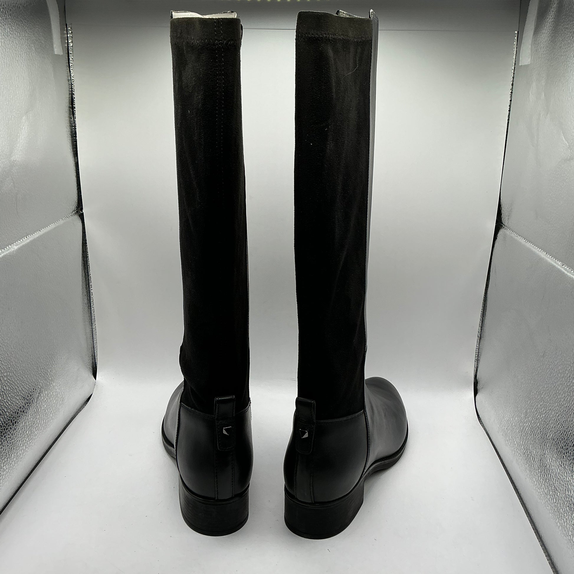 Geox, felicity d, black leather knee boots with elasticated faux suede back