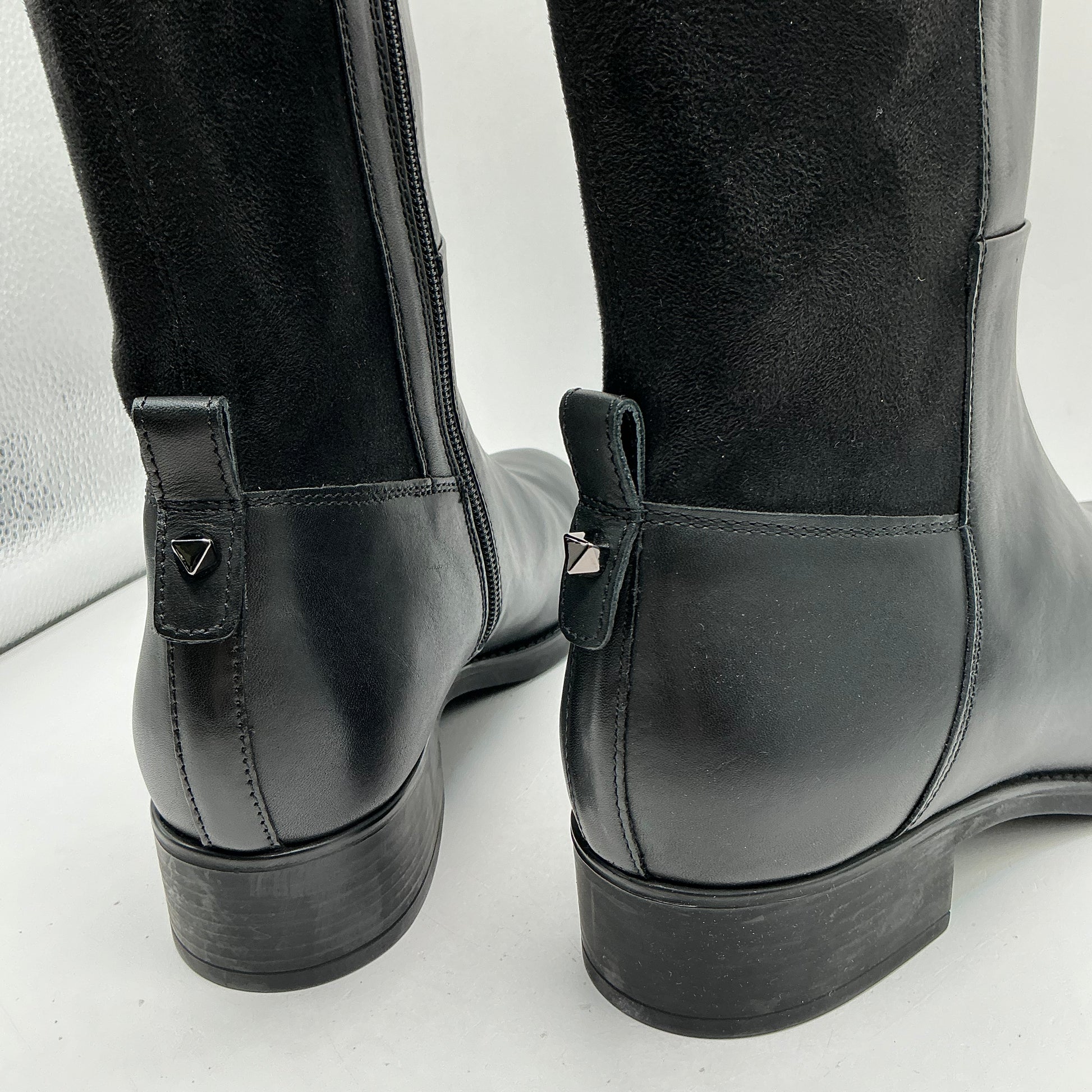 Geox, felicity d, black leather knee boots with elasticated faux suede back