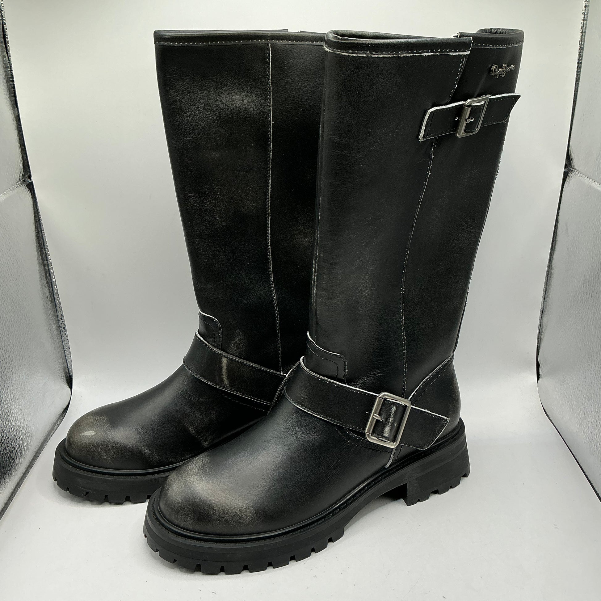 Pepe Jeans, Kane Warm, distressed black leather long boots