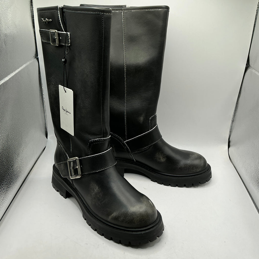 Pepe Jeans, Kane Warm, distressed black leather long boots