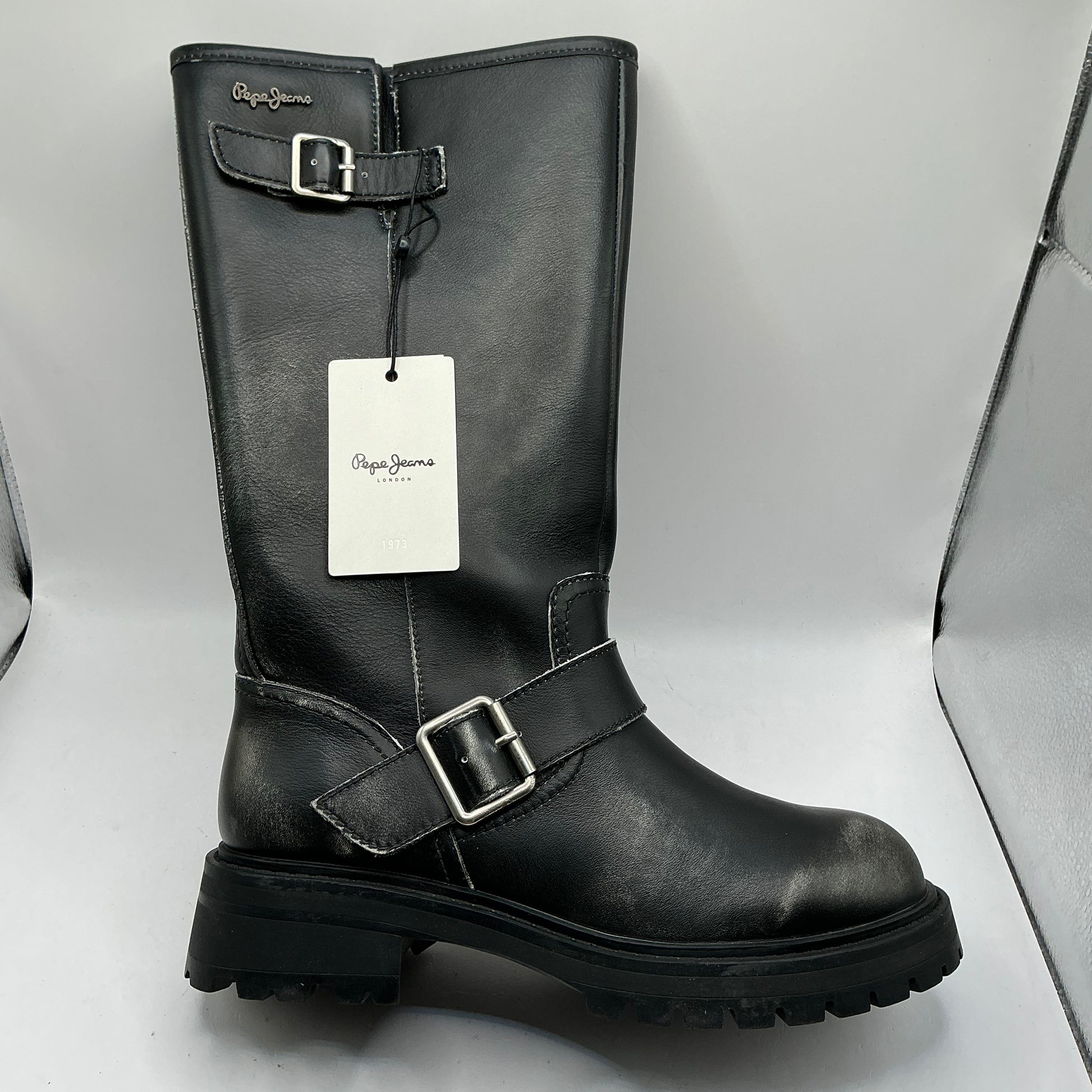 Pepe Jeans, Kane Warm, distressed black leather long boots