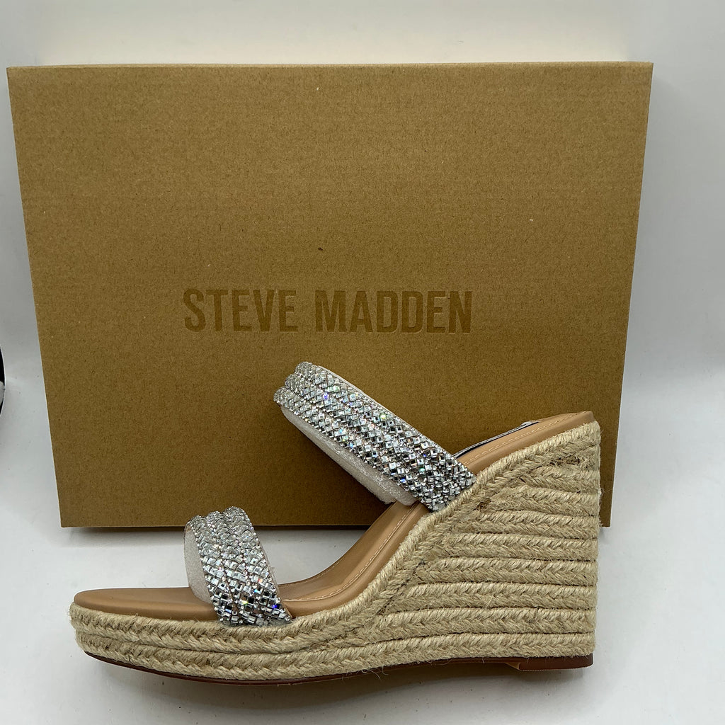 Steve Madden, Upton, silver rhinestone mules, espadrille sandals