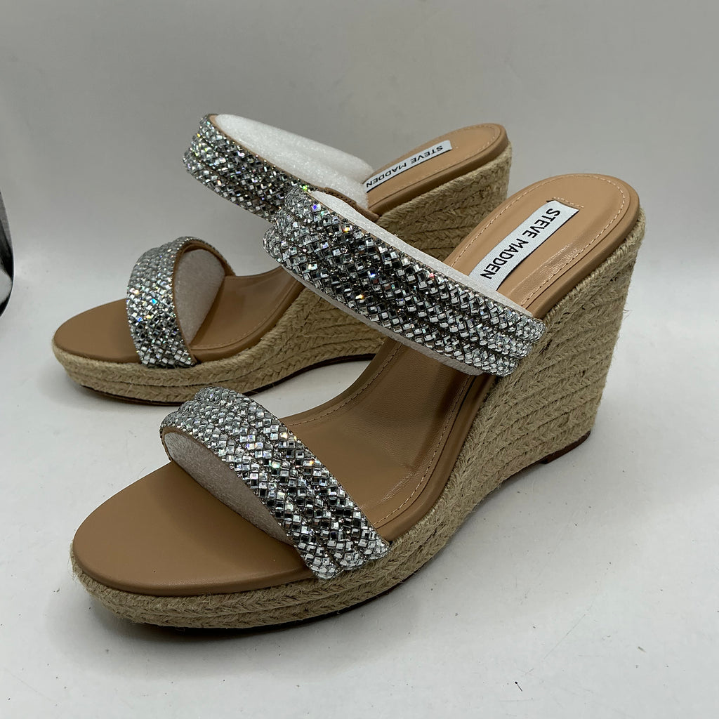 Steve Madden, Upton, silver rhinestone mules, espadrille sandals