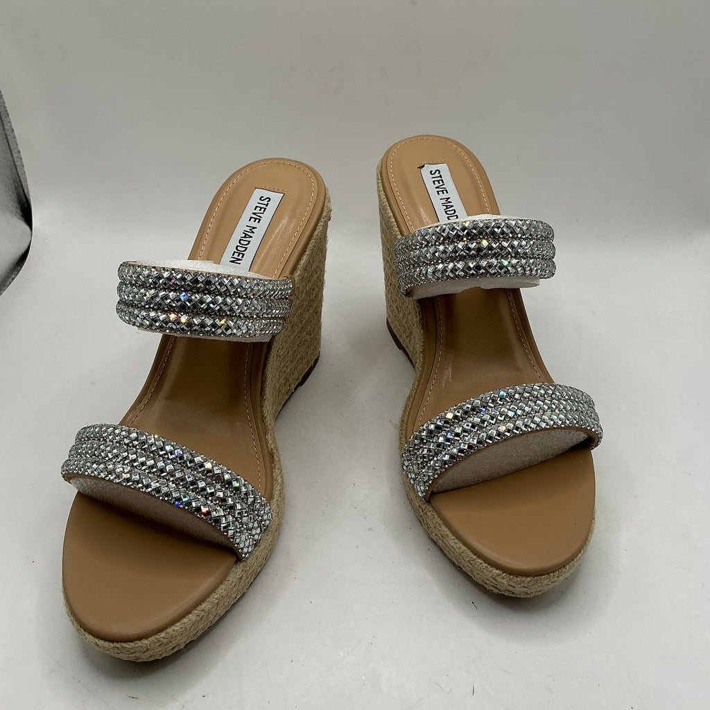 Steve Madden, Upton, silver rhinestone mules, espadrille sandals