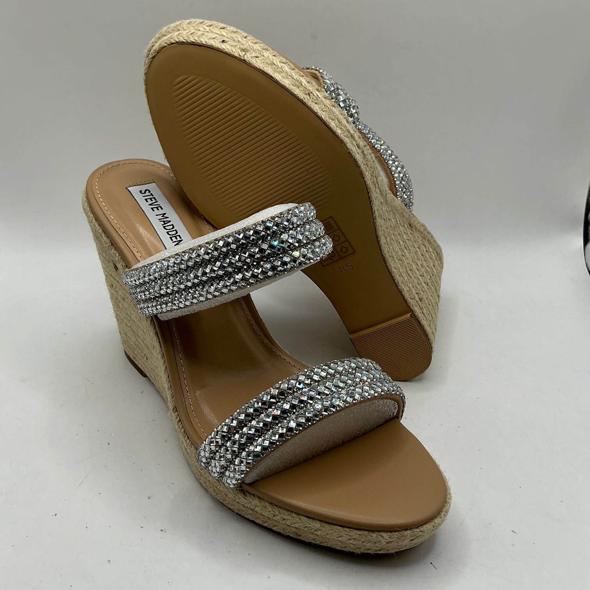 Steve Madden, Upton, silver rhinestone mules, espadrille sandals