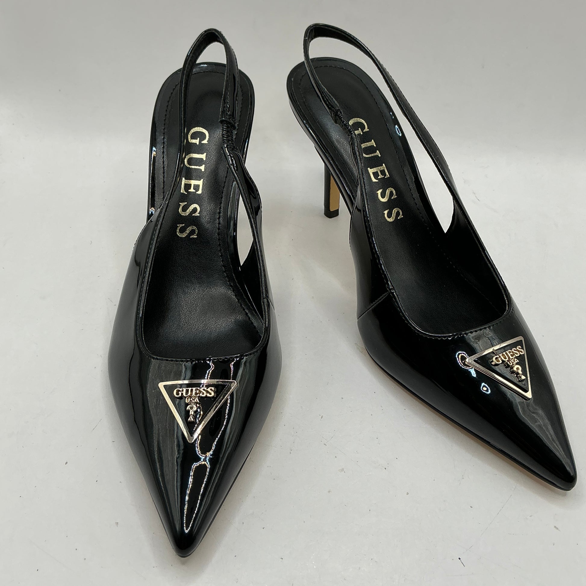 Guess, patent sling back stiletto