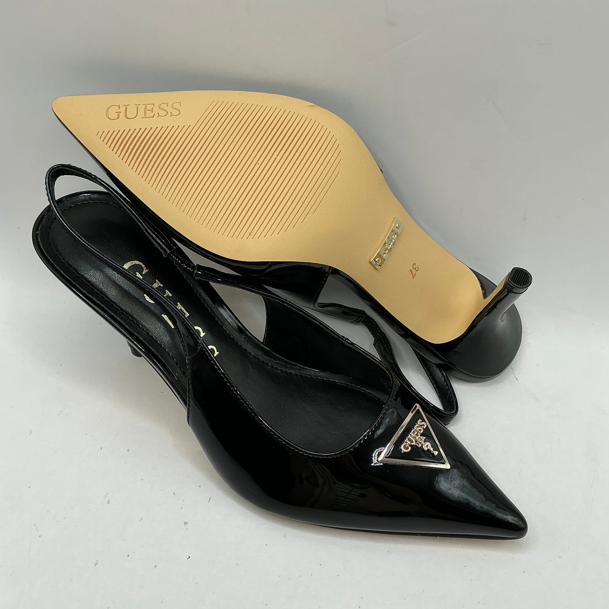 Guess, patent sling back stiletto