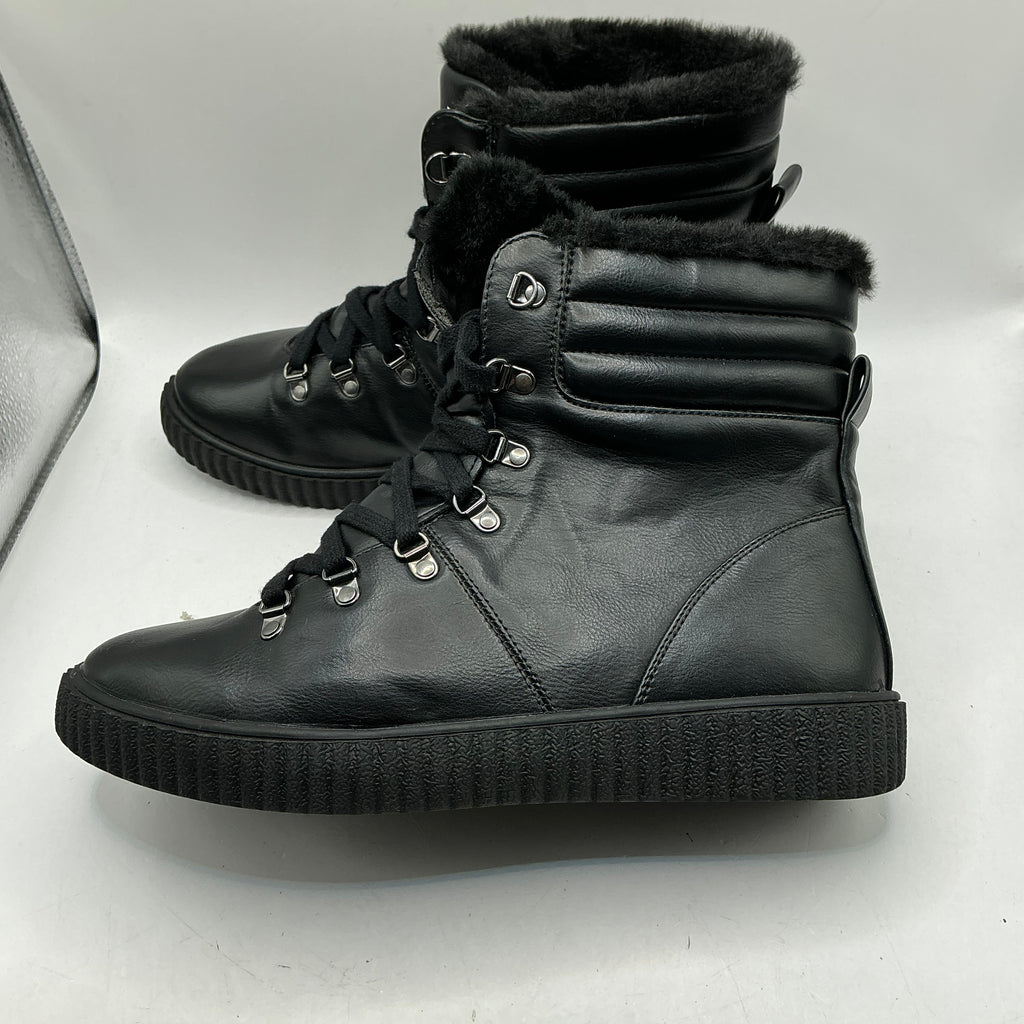 M&S black ankle boots with faux fur