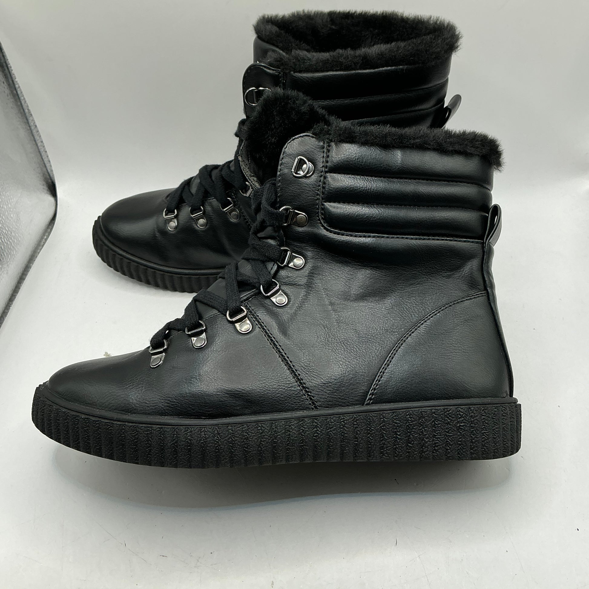 M&S black ankle boots with faux fur