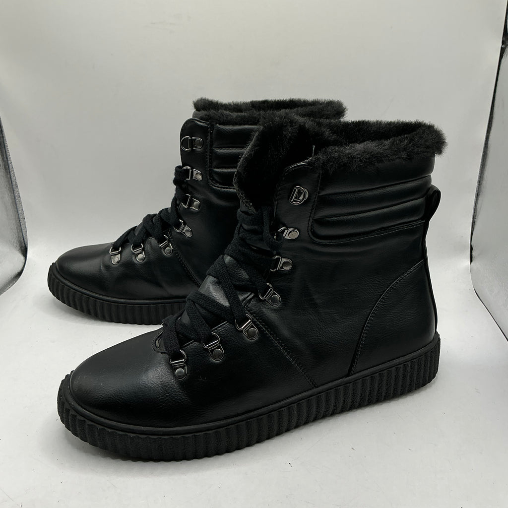 M&S black ankle boots with faux fur