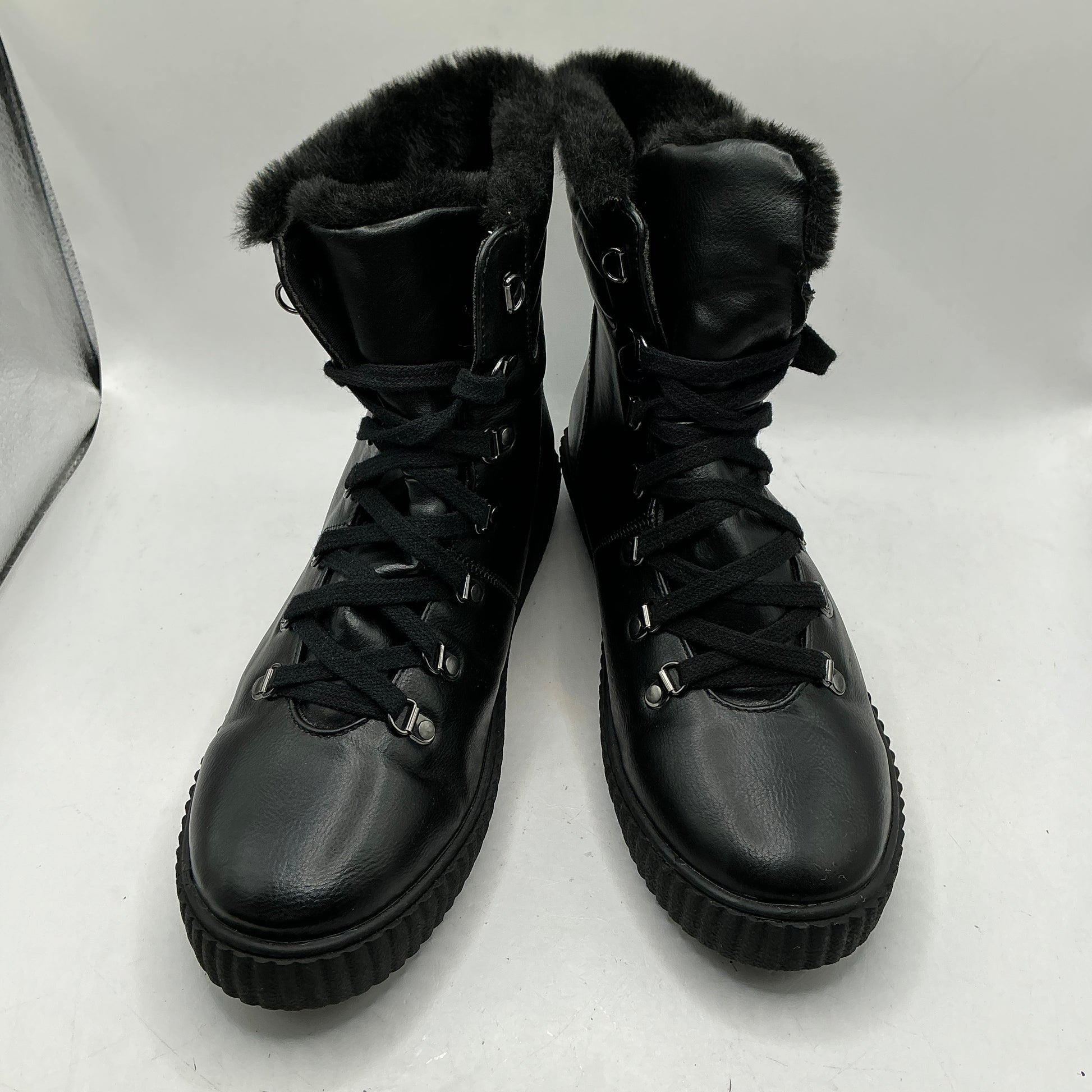 M&S black ankle boots with faux fur