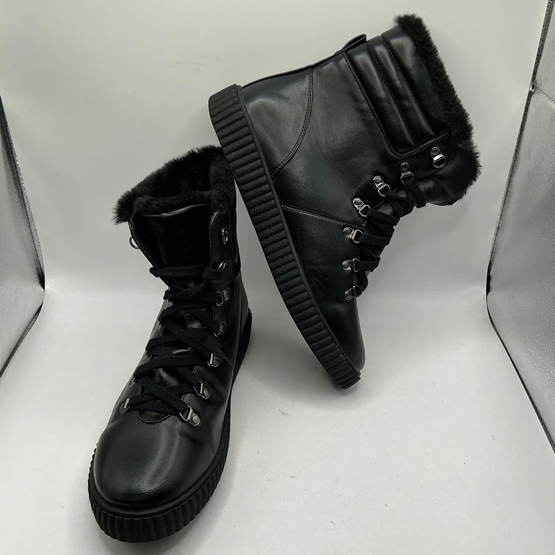 M&S black ankle boots with faux fur